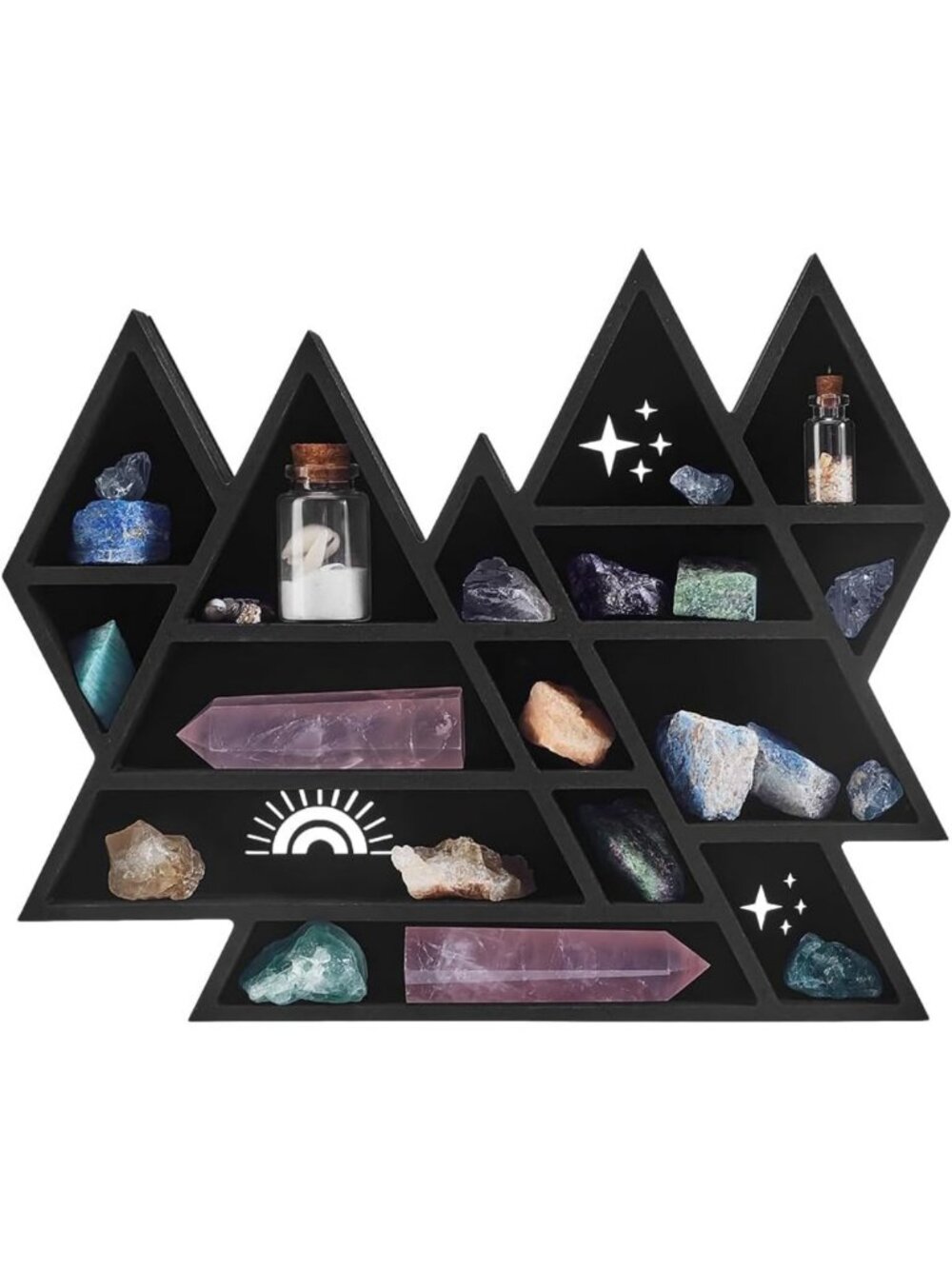Triangle Mountain Crystal Display Shelf - Wall-Mounted Wooden Gothic Decor for